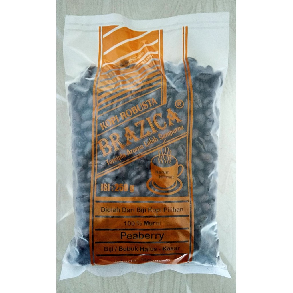 

Promo!! Kopi Robusta Lampung Peaberry 500 Gram "Brazica" (Biji/Bubuk)