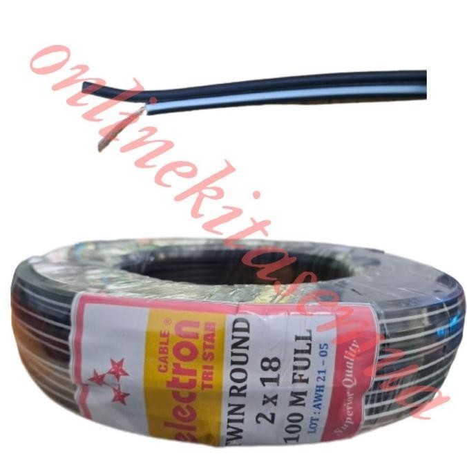 KABEL LED STRIP TR TWIN ROUND 2X18 SERABUT HITAM PUTIH / PUTIH BIRU ELECTRON 100 METER TERBARU