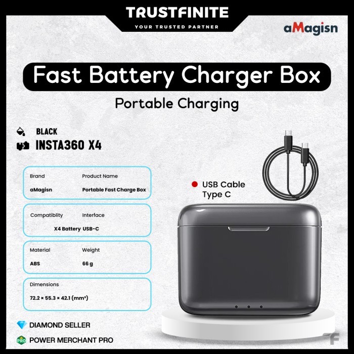 aMagisn Fast Charger Box for Insta360 X4 / Charger Box Baterai Insta 360 X4