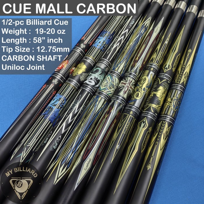 CUE MALL 12.75MM CARBON BLACK CUE - STICK BILLIARD KARBON