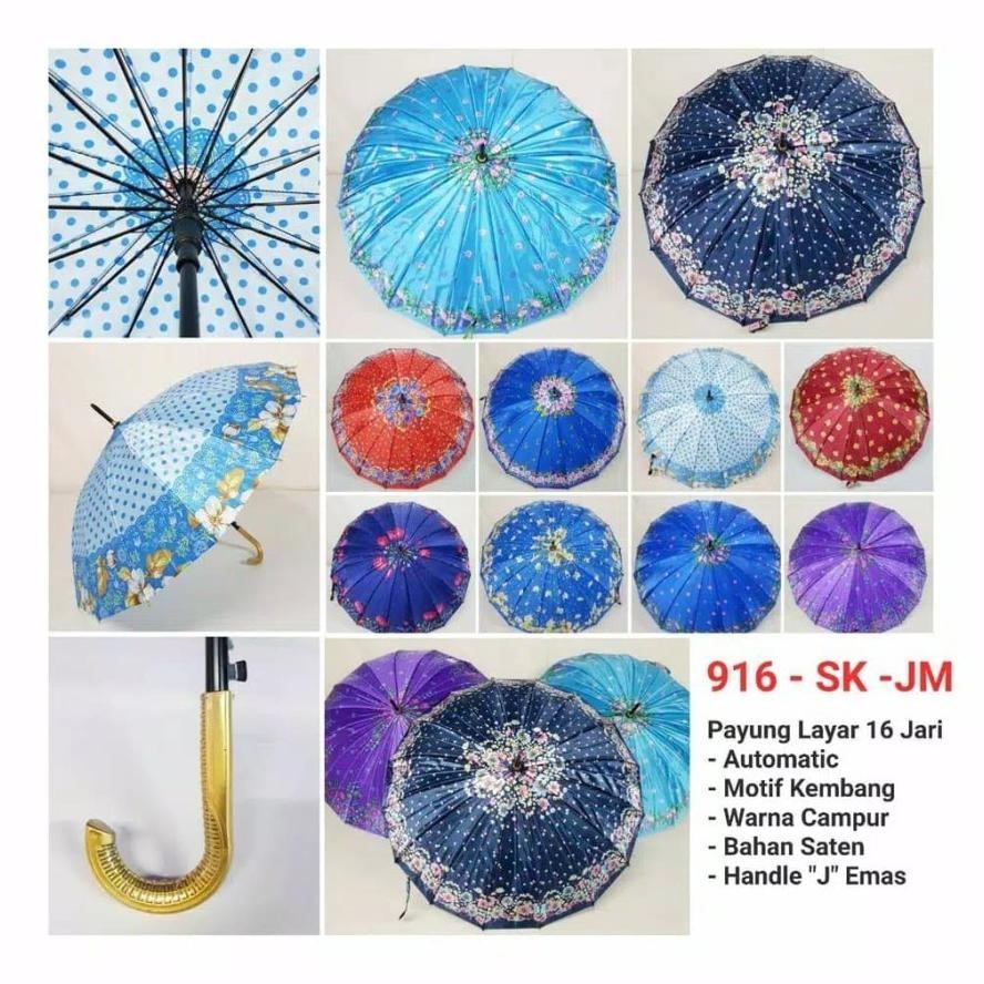 Diskon Murah Payung Satin Standard 16 Jari Cap Sinar Bahan Saten (Mengkilap Dan Tebal)Motif Kembangj