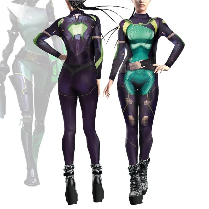 Game Viper Cosplay Costume Woman 3D Party Outfit Zentai Bodysuit Long Sleeve Jumpsuit Sexy Catsuit C