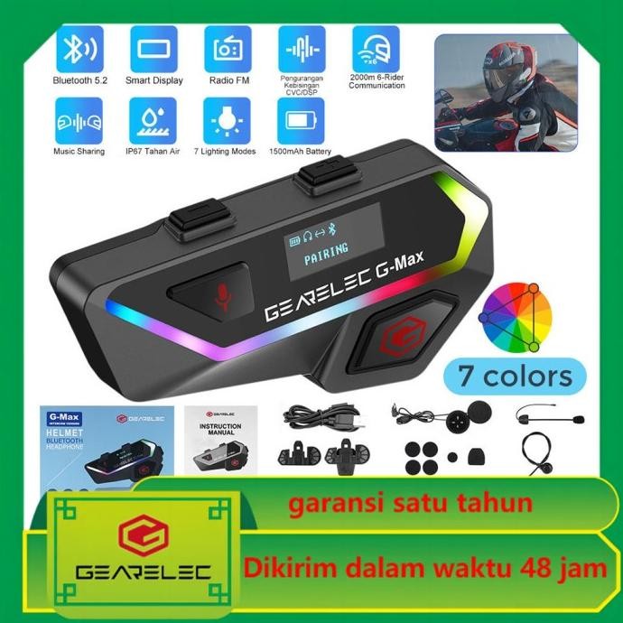 Termurah Gearelec G-Max Motor Helm Bluetooth 5.2 6 Orang Intercom Headset