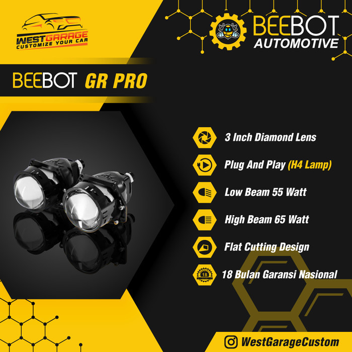BEBAS ONGKIR - Beebot GR PRO - Projector BiLed 3" - TERANG BANGET 