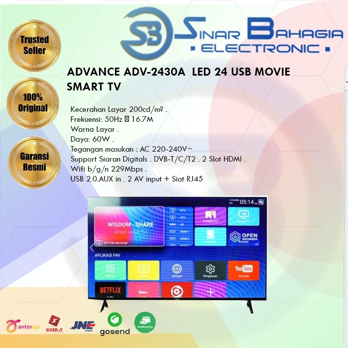 ADVANCE ADV-2430A LED 24 USB MOVIE SMART TV (NEW) (KHUSUS BANDUNG)
