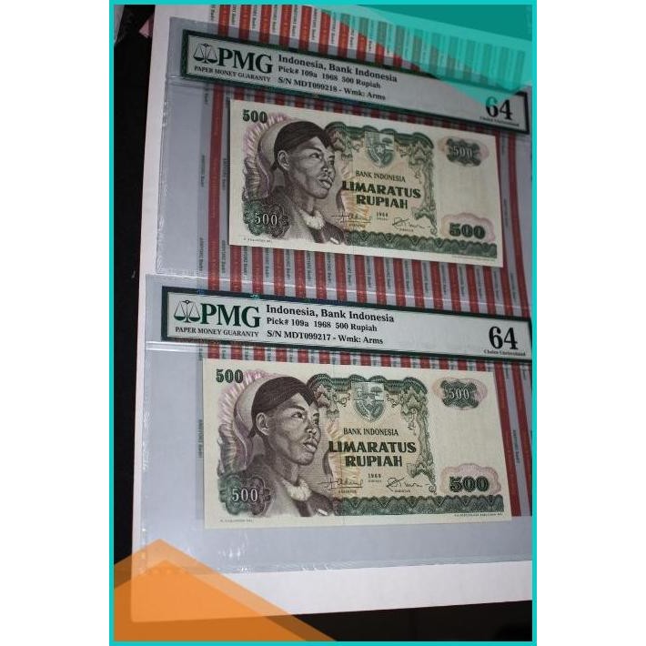 Uang Rp 500 Soedirman Th 1968 Pmg 64 Choice Uncirculated (Iklan D258)