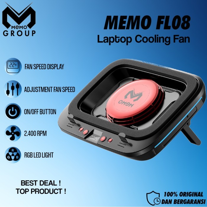 Memo FL08 laptop cooling fan with 2400RPM turbo compressed air Cooler