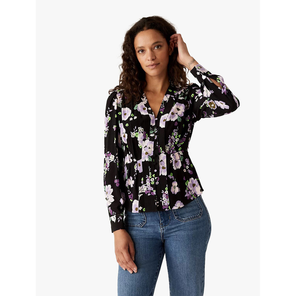 M&S - Blouse Wanita - Floral Print V-Neck Blouse