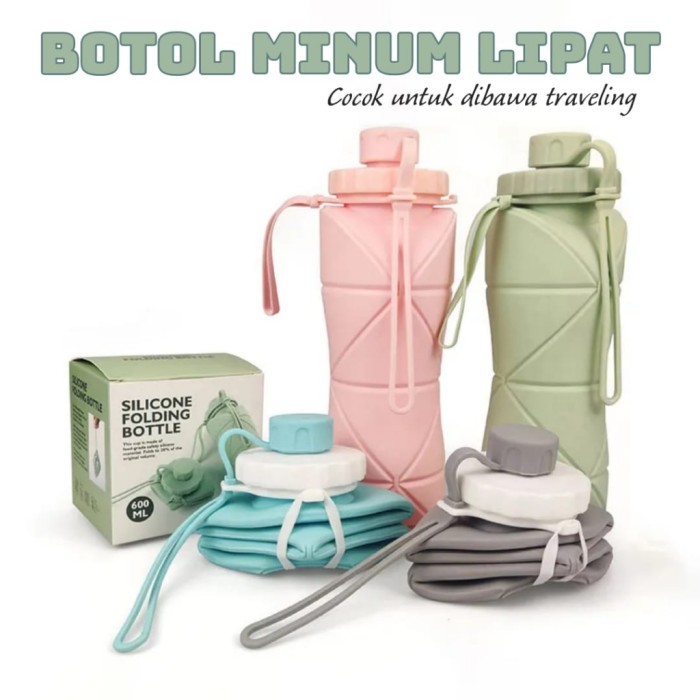 EKSLUSIF Botol Air Lipat Silikon Portabel Reusable Botol Air Olahraga Lipat Botol Air Lipat Botol