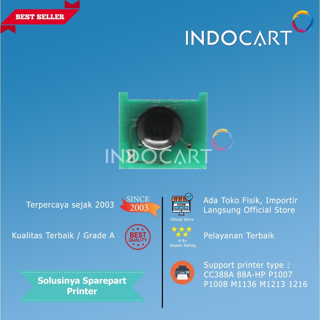 IndoCart Chip CC388A 88A-HP LJ P1007 P1008 P1107 P1108 M1136 M1213 M1214 M1216 Toner 1K5