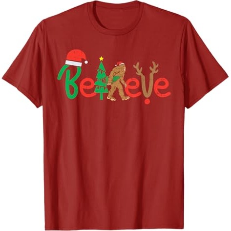 Natal Kaos Pria distro Believe Bigfoot Sasquatch Santa Reindeer Christmas Tree Gift baru tide league