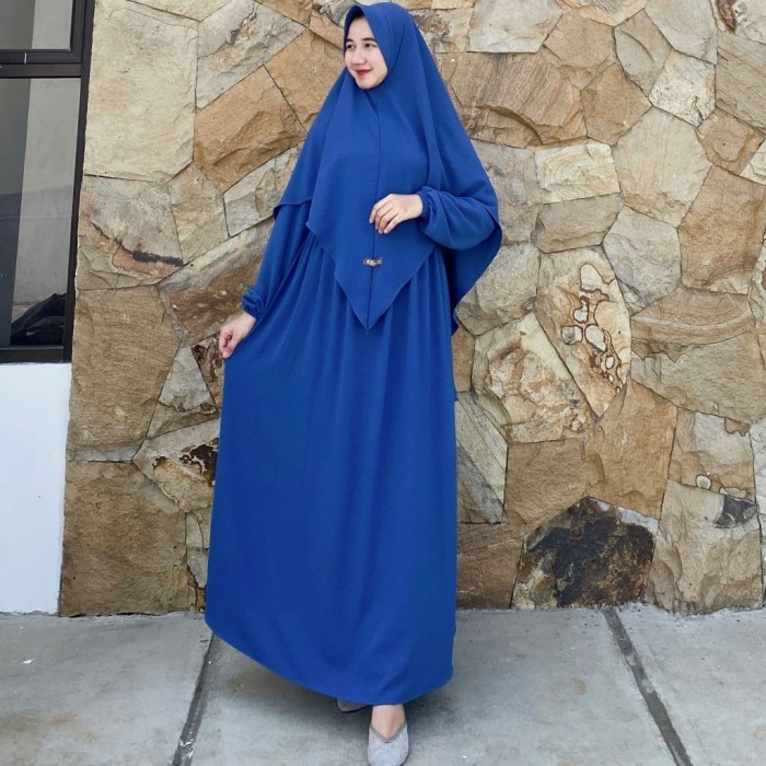 [TERMURAH DI SHOPEE] Baju Gamis Set Hijab Nessa Syari Wanita Dewasa kekinian Murah Terbaru - Denim, 