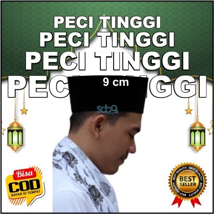 TERLARIS peci sholat songkok kopiah hitam tinggi 20 30 50cm - Peci Hitam Madura - 9CM, 5