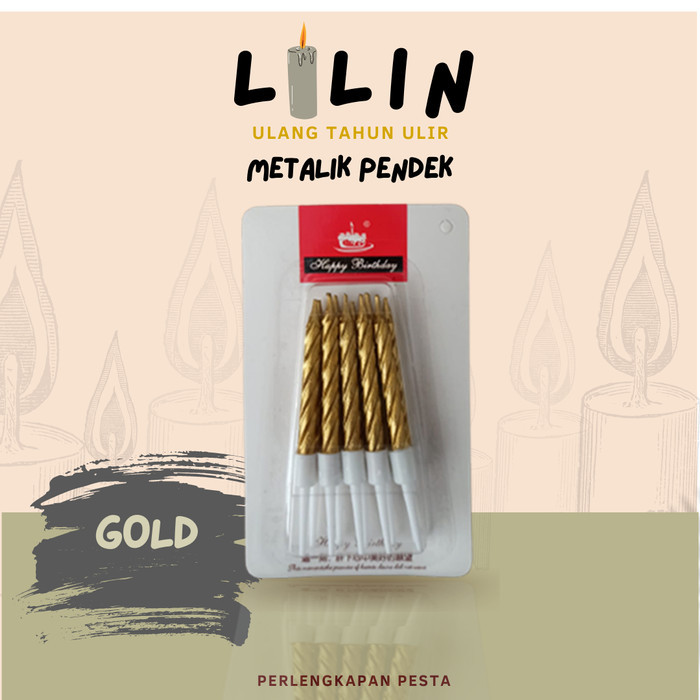 Lilin ULang Tahun Ulir Metalik Pendek / Lilin Ulang Tahun Kecil