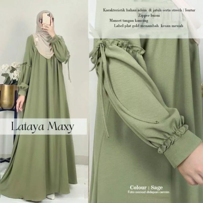 ORIGINAL Lataya Dress Gamis Wanita - Hijau Sage, Hyget Super