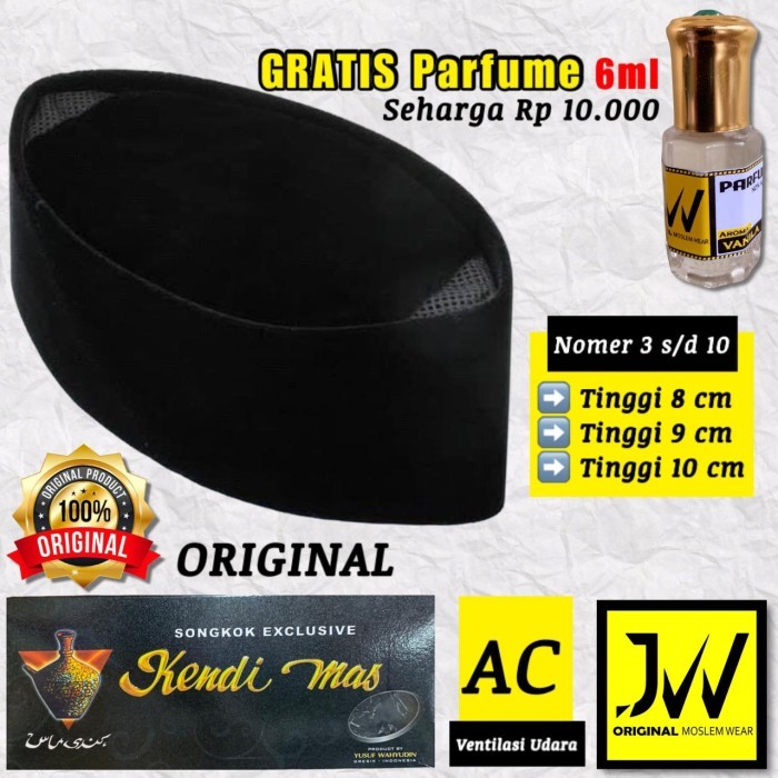 Peci Songkok Hitam Kendi Mas / Peci Hitam / Kopiah Hitam / Peci Premium - Nomor 10, Tinggi 10 Cm lak
