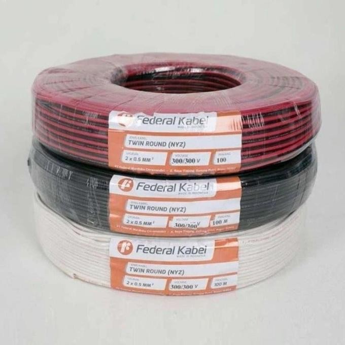 Produk Baru KABEL GEPENG 2x0.5 mm NYZ TWIN ROUND FEDERAL SNI LMK @100Meter - PUTIH