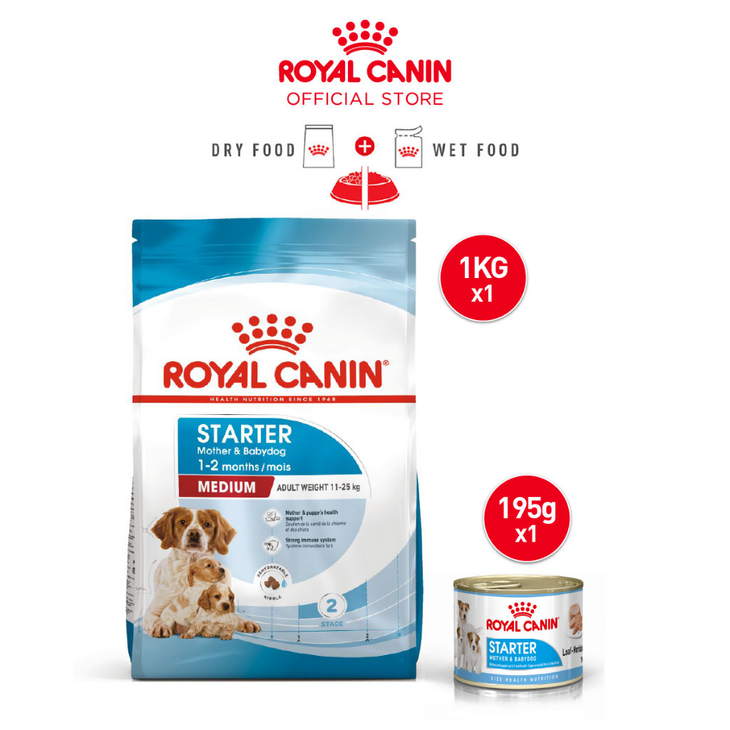 Royal Canin Medium Starter Mother & Babydog Makanan Induk & Bayi Anjing Dry 1kg + Royal Canin Starte