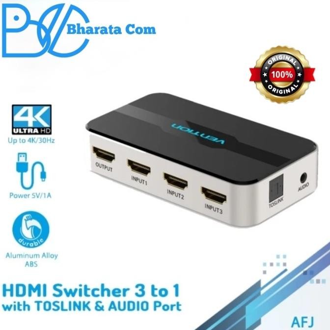 

Diskon! Vention AFJ HDMI Switcher (3 in 1 Out) 3 Port 4K 1080P HDMI Switch