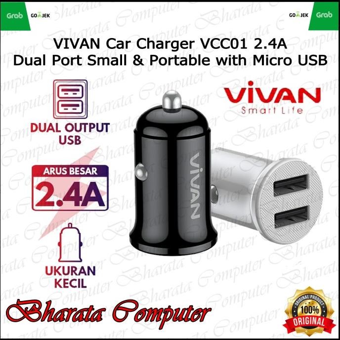 

Diskon! VIVAN Car Charger VCC01 2.4A Dual Port Small & Portable with Micro USB