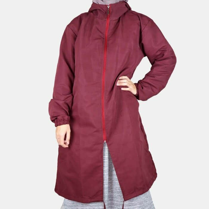TERLARIS Premium Long Jacket - Jaket Pakaian Panjang Wanita Anti Air Parasut Wa - marun, M
