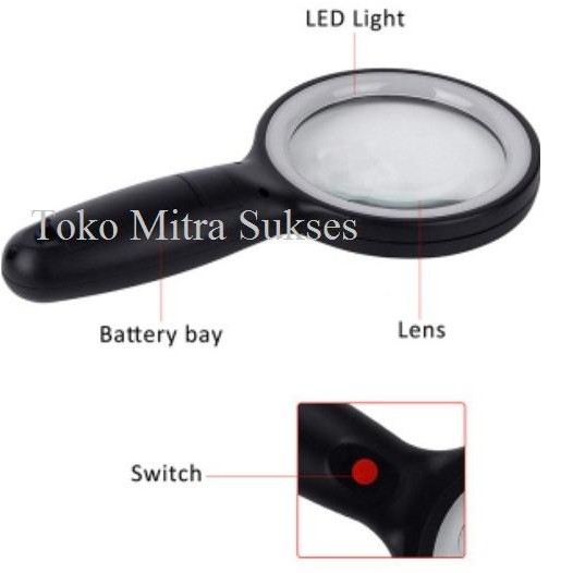 

Kaca Pembesar 10X Lampu LED 18 Magnifying Glass