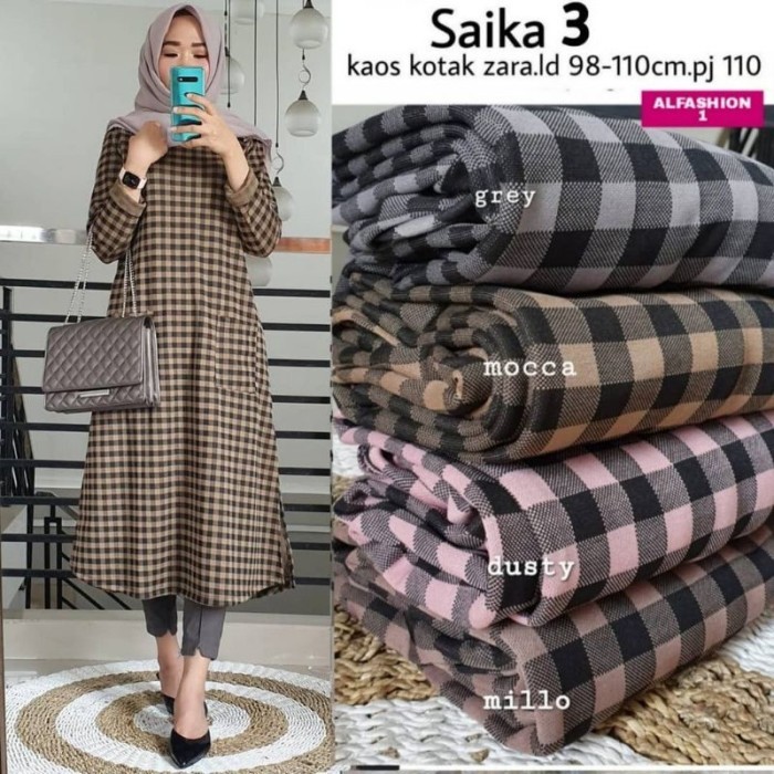 terbaru TUNIK WANITA REMAJA KOTAK ATASAN FLANEL KAOS LENGAN PANJANG MUSLIM OK - Mocca GM131