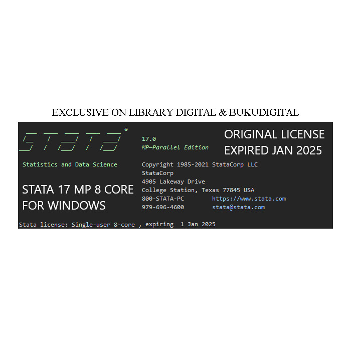 Stata 17 MP 8 CORE WINDOWS ORIGINAL LICENSE EXP JAN 2025 BEBAS UPDATE