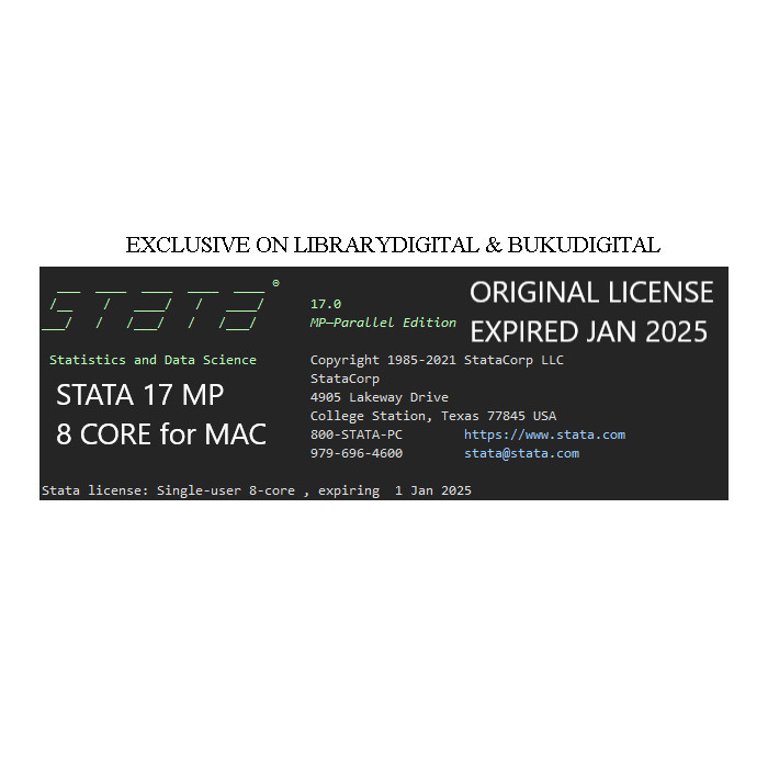 Stata 17 MP 8 CORE MAC ORIGINAL LICENSE EXPIRED JAN 2025 BEBAS UPDATE