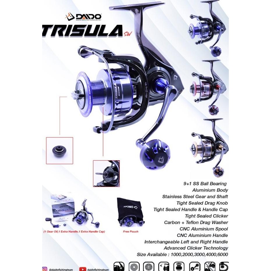 Reel Rell Daido Trisula Sw 6000 Gulungan Alat Pancing Ril Rel