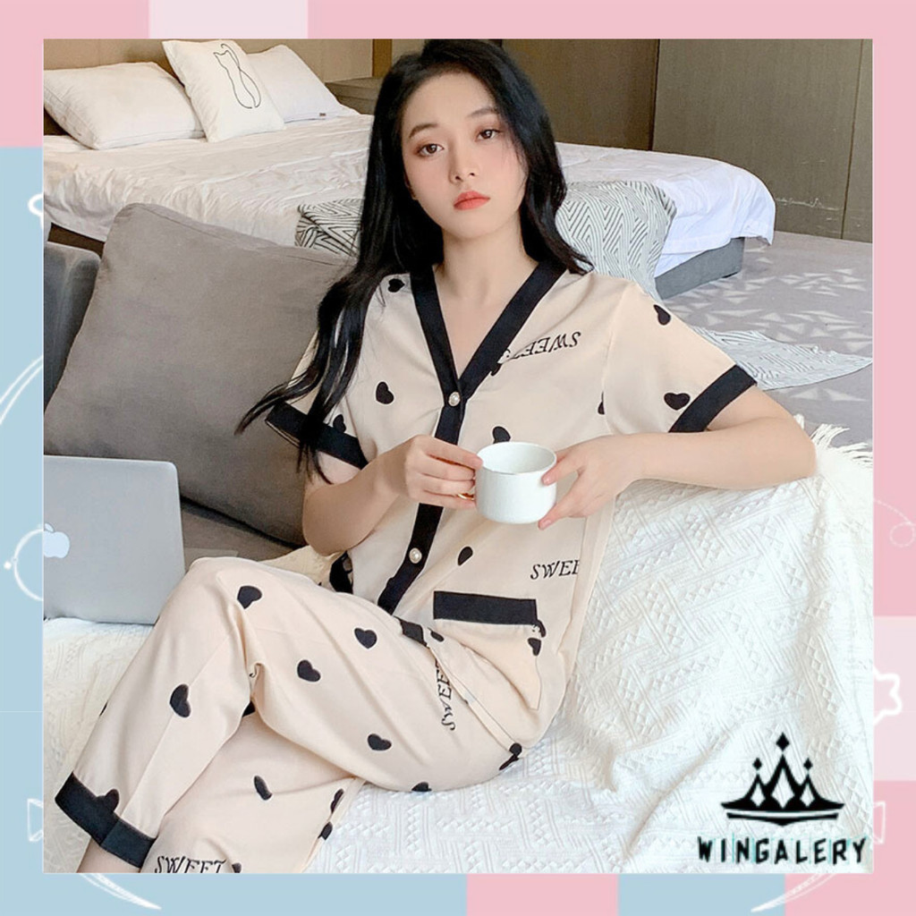 Baju Tidur Piyama WINGALERY Piyama Baju Tidur Dewasa Wanita Set Celana Baju Piyama Wanita Import