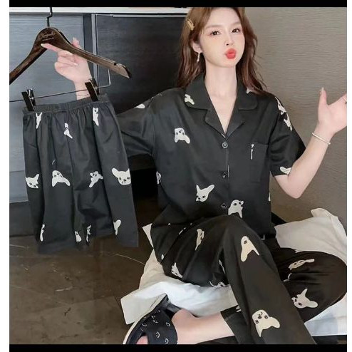 Baju Tidur Piyama Piyama Set 3in1 Baju Tidur Wanita Import