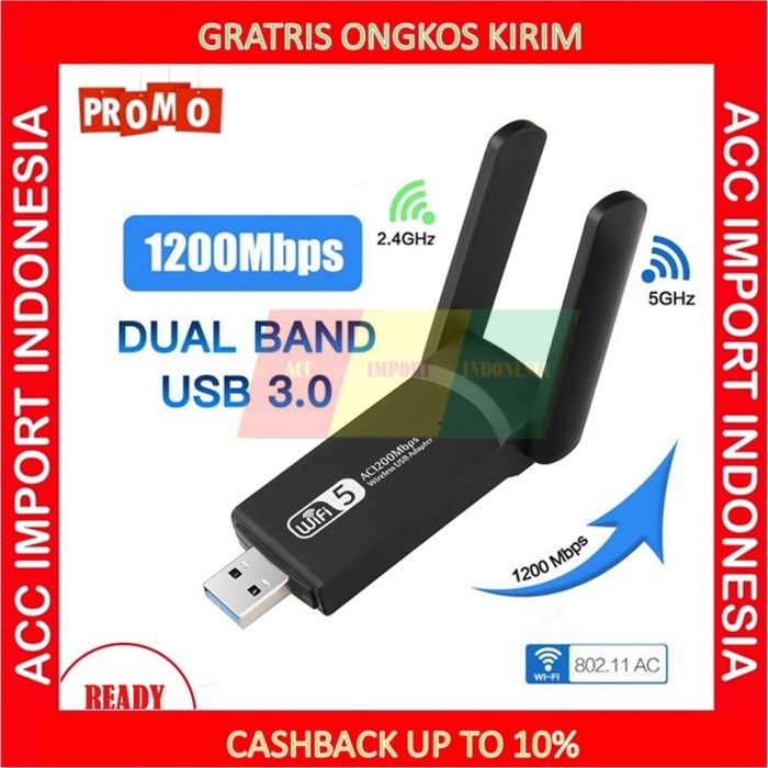 TERBARU - USB Wifi Adapter Dual Band 3.0 Antena Penguat sinyal PC Laptop Macbook