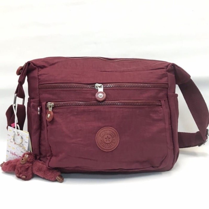 [TERMURAH] TAS SELEMPANG KIPLING WANITA KP-1007 BAHAN PARASUT WATERPROOF - maroon