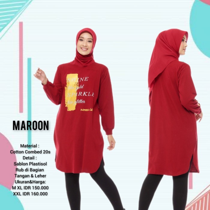 Termurah Tunik Calista / Mareema / Tunik Kaos Wanita Muslimah - maroon, M/L