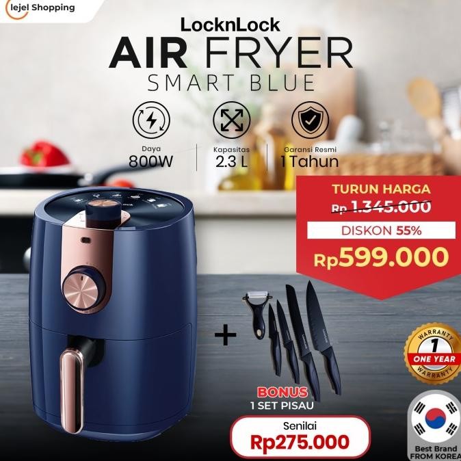 

BLUE- LOCKNLOCK AIR FRYER DARK BLUE 2,3L LOW WATT MENGGORENG SEHAT TANPA MINYAK ANTI LENGKET GARANSI RESMI SEUMUR HIDUP*
