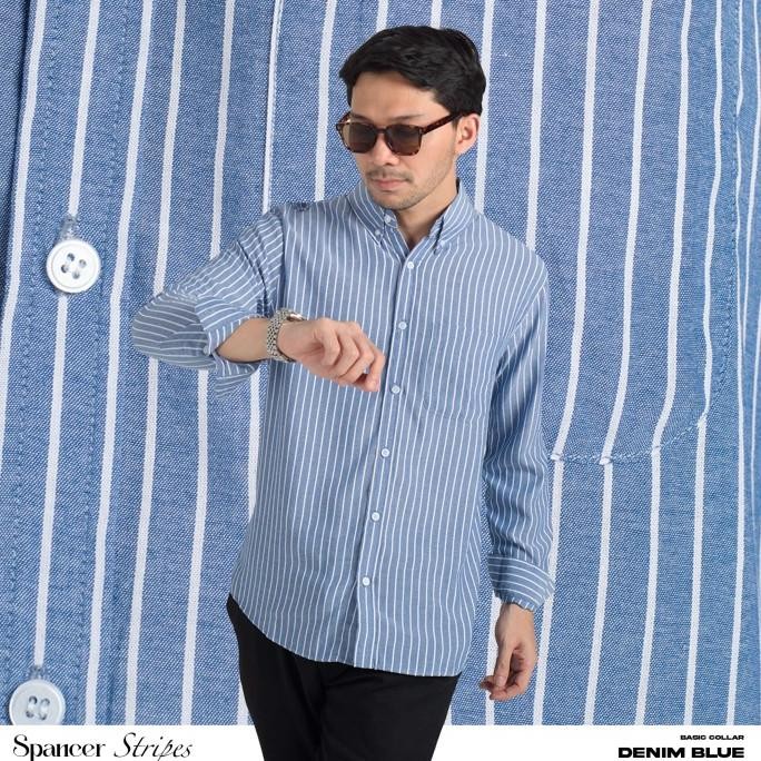 

BLUE- KEMEJA GARIS PRIA WOODCUTTER BASIC SPANCER STRIPES - DENIM BLUE LENGAN PANJANG