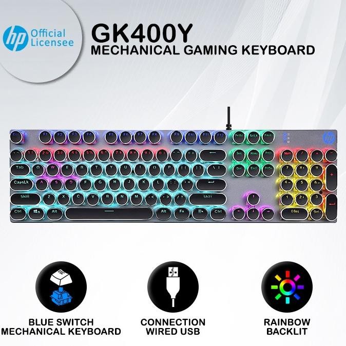 

BLUE- KEYBOARD GAMING HP GK400Y - RGB BLUE SWITCH MECHANICAL KEYBOARD