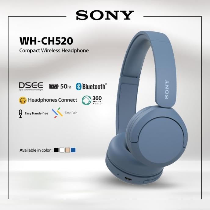 

BLUE- SONY WH-CH520 BLUE ON EAR WIRELESS HEADPHONE / CH520 / CH-520