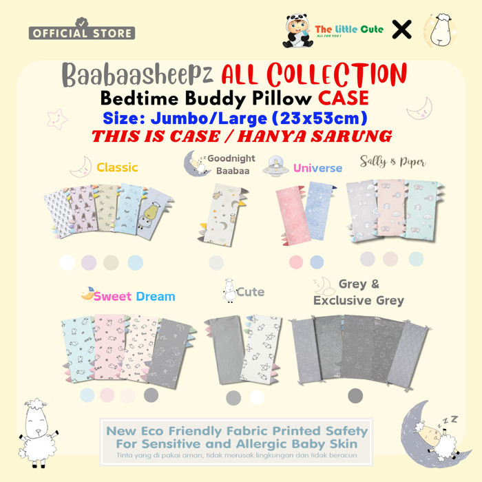 Baabaasheepz Bedtime Buddy Pillow Case Large Jumbo Size Sarung Bedtime Buddy Classic Grey Cute Chef