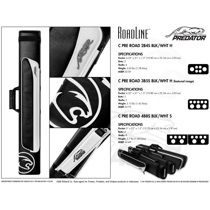 Predator Roadline 3X5 Hard Cue Case Black & White Tas Stick Billiard