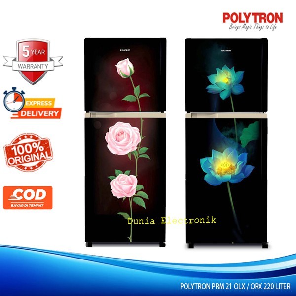 POLYTRON KULKAS 2 PINTU 220 LITER PRM 21 OL / ORX BELEZZA GLASS DOOR
