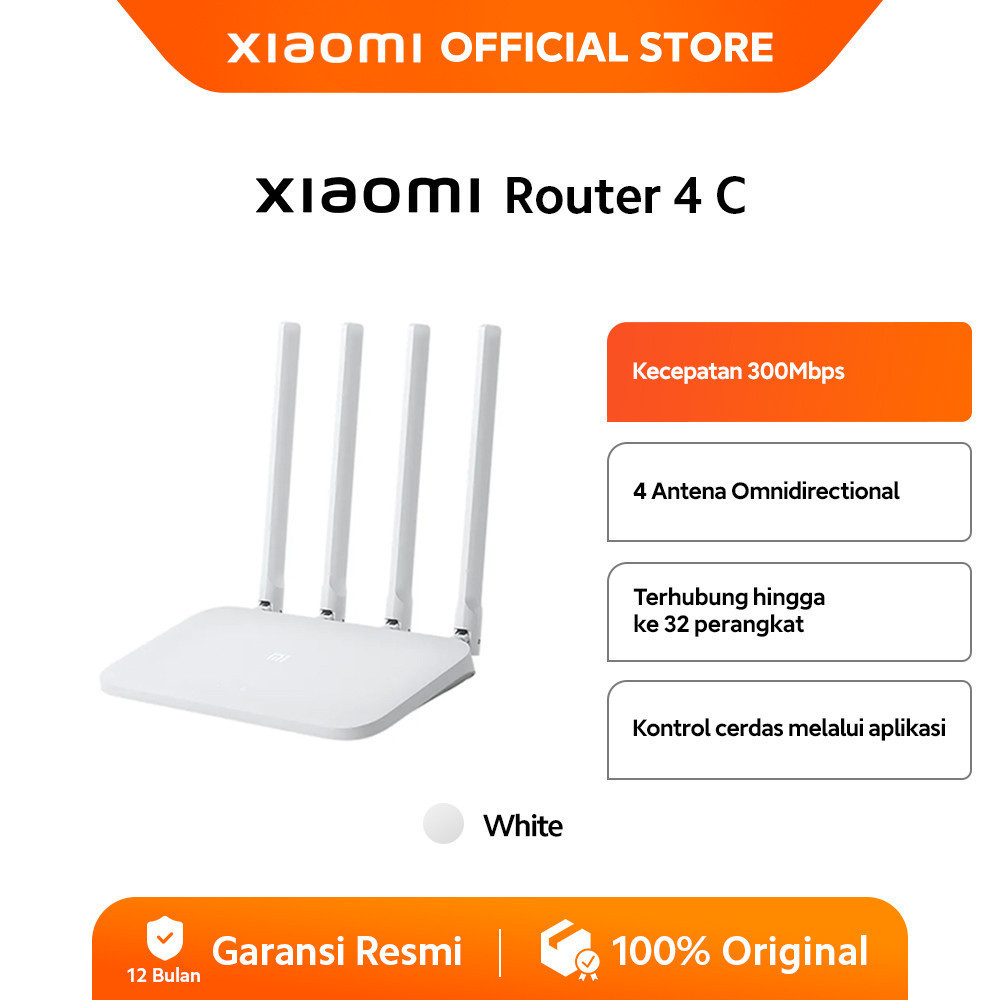 Xiaomi Router 4C | 4 Antena Omnidirectional | Memori 64 MB 300Mbps | 2.4GHz | Smart Control [ Offici