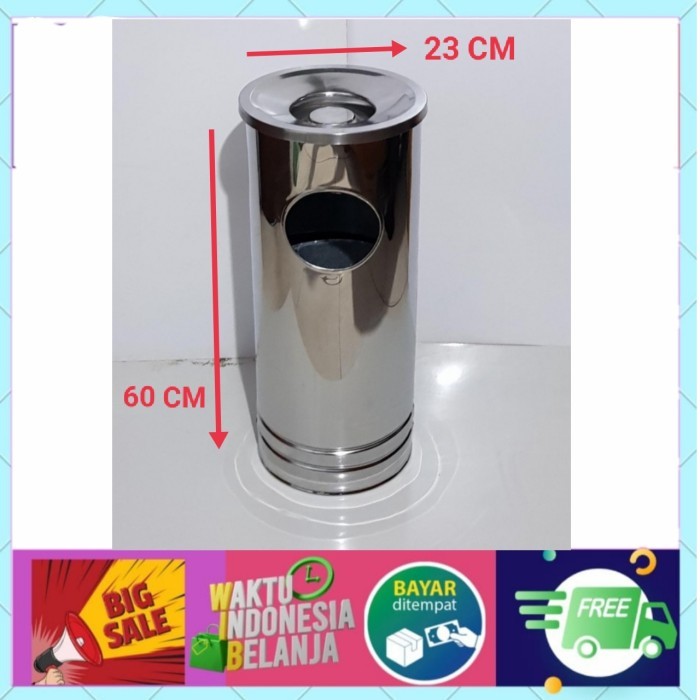 TEMPAT SAMPAH ASBAK STAINLESS BESAR / TONG SAMPAH STAINLESS 60 CM