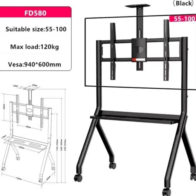 STAND TV MONITOR INTERAKTIF 55 - 100 INCH STANDING MOBILE TV WITH WHEELS 1512T