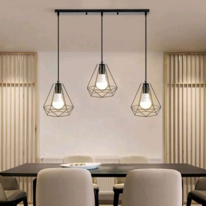 Lampu Gantung Diamond Vintage - Lampu Gangtung Cafe 3 In 1 Herritra