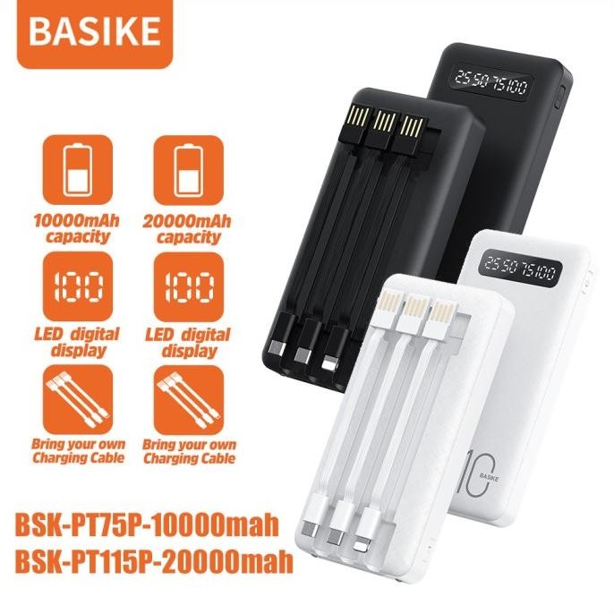 Powerbank 20000mah atau10000mah BASIKE Dengan 3 kabel pengisi daya Garansi