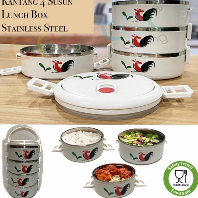 RANTANG MAKANAN 4 SUSUN STAINLESS MOTIF AYAM JAGO