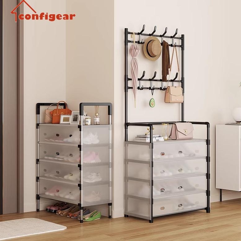 CodConfigear Rak Sepatu Tertutup Anti Debu Serbaguna Rak Gantungan Baju Stand Hanger Gantungan Baju 