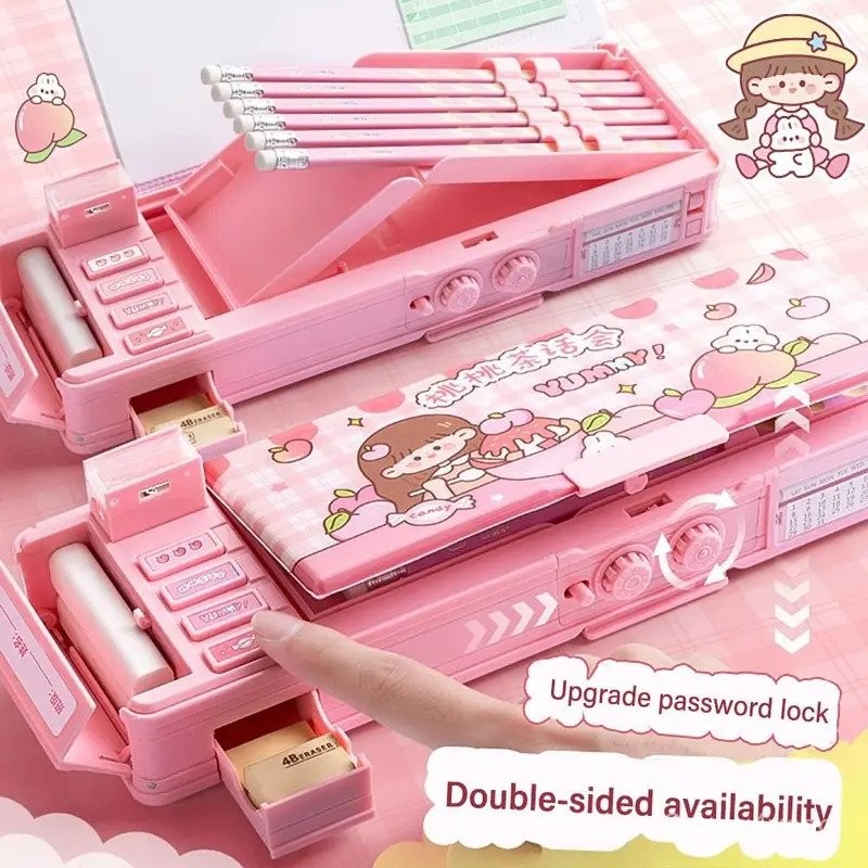 

Double-layer Double Password Lock Pencil Case Students Multi-Functional Mechanism Pencil Box Stationery Storage Box BULY